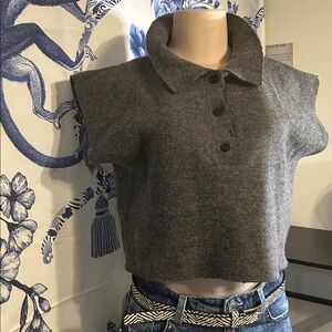 *SALE*Zara Gray Wool Raw Edge Crop Top with Collar & buttons
